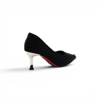 Pointed Stiletto Heel Shoes In Faux Suede Crystal embellished Pump Woman 25253 Black