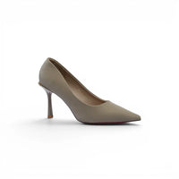 Faux Suede Pointed Stiletto Heel Shoes decorated With Crystals From Behind Woman 25275 Khaki