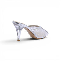 Chanel Crystal Embellished Open Toe Heels With Rhinestones And Clear 898-5 Silver