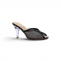Chanel Crystal Embellished Open Toe Heels With Rhinestones And Clear 898-5 Black
