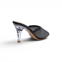 Chanel Crystal Embellished Open Toe Heels With Rhinestones And Clear 898-5 Black