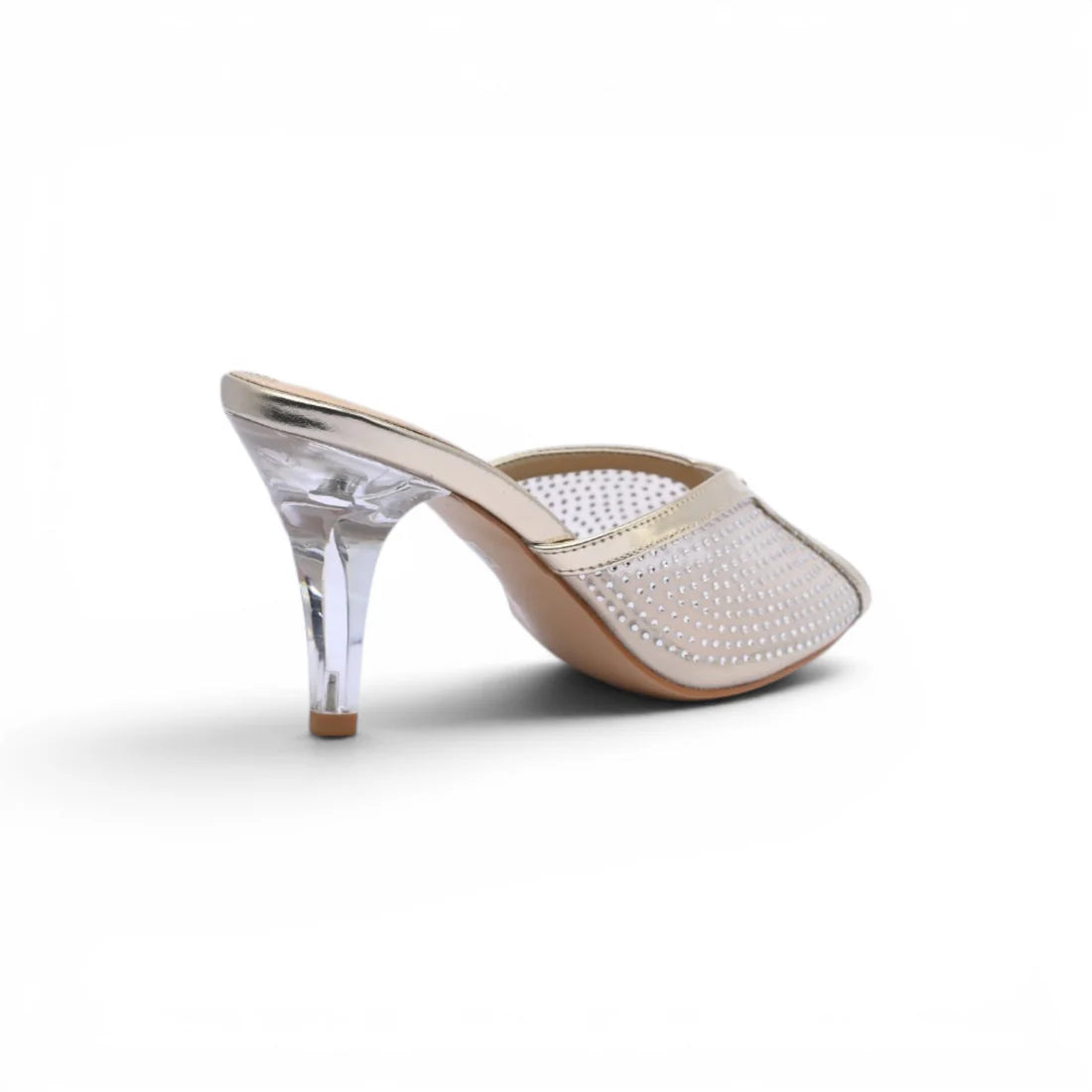 Chanel Crystal Embellished Open Toe Heels With Rhinestones And Clear 898-5 Gold