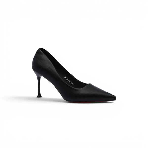 Pointed Stiletto Heel Shoes In Faux Woman 25233 Black