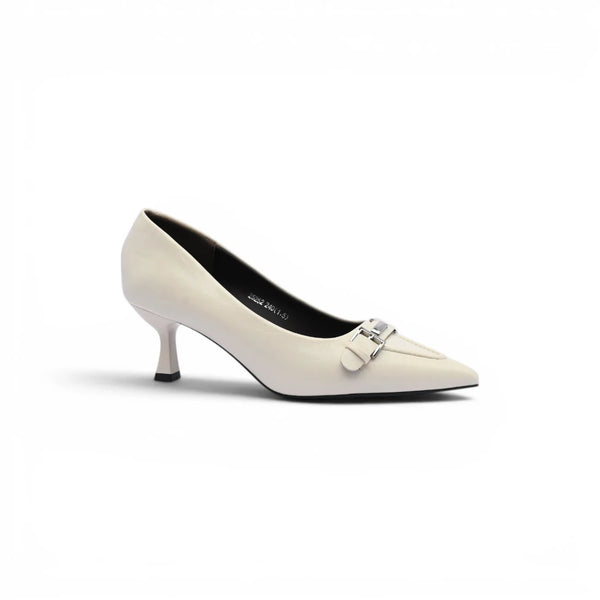 Pointed Stiletto Heel Shoes In Faux buckle Woman 25252 Beige