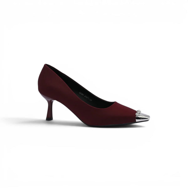 Pointed Stiletto Heel Shoes In Faux Suede Crystal embellished Pump Woman 25091 Burgundy