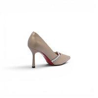 Pointed Stiletto Heel Shoes In Faux Suede Crystal embellished Pump Woman 25255 Beige