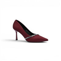 Pointed Stiletto Heel Shoes In Faux Suede Crystal embellished Pump Woman 25255 Burgundy