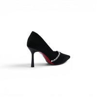 Pointed Stiletto Heel Shoes In Faux Suede Crystal embellished Pump Woman 25255 Black