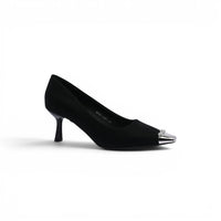 Pointed Stiletto Heel Shoes In Faux Suede Crystal embellished Pump Woman 25091 Black