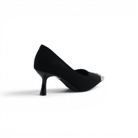 Pointed Stiletto Heel Shoes In Faux Suede Crystal embellished Pump Woman 25091 Black