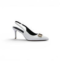 Balenciaga Square Knife BB Slingback Pumps Open Back 8812-5 White