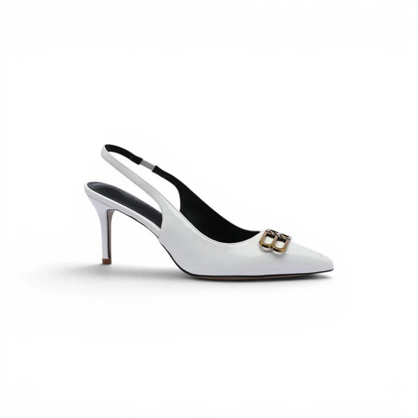 Balenciaga Square Knife BB Slingback Pumps Open Back 8812-5 White