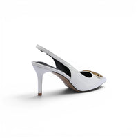 Balenciaga Square Knife BB Slingback Pumps Open Back 8812-5 White