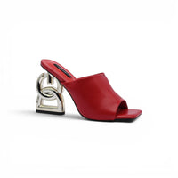 Dolce & Gabbana Patent Leather Sandals Mules with Heel DG Woman 202-1 Red