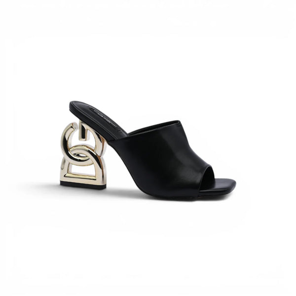 Dolce & Gabbana Patent Leather Sandals Mules with Heel DG Woman 202-1 Black