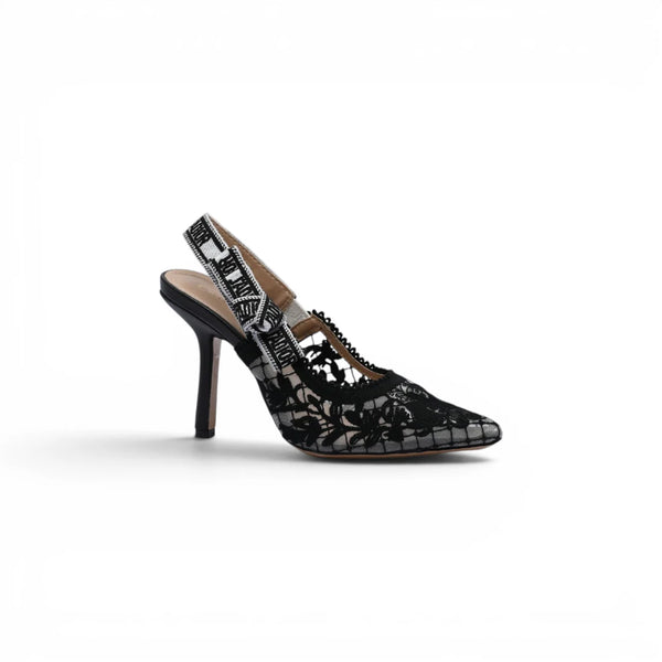 Dior Goolita Bow Crystal Mesh Mule Heels for Women 1688-2 Black&White