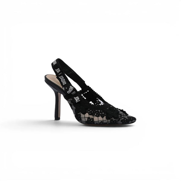 Dior Goolita Bow Crystal Mesh Mule Heels for Women 1688-2 Black