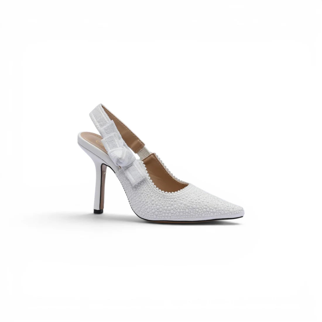 Dior Goolita Bow Crystal Mesh Mule Heels for Women 1688-1 White