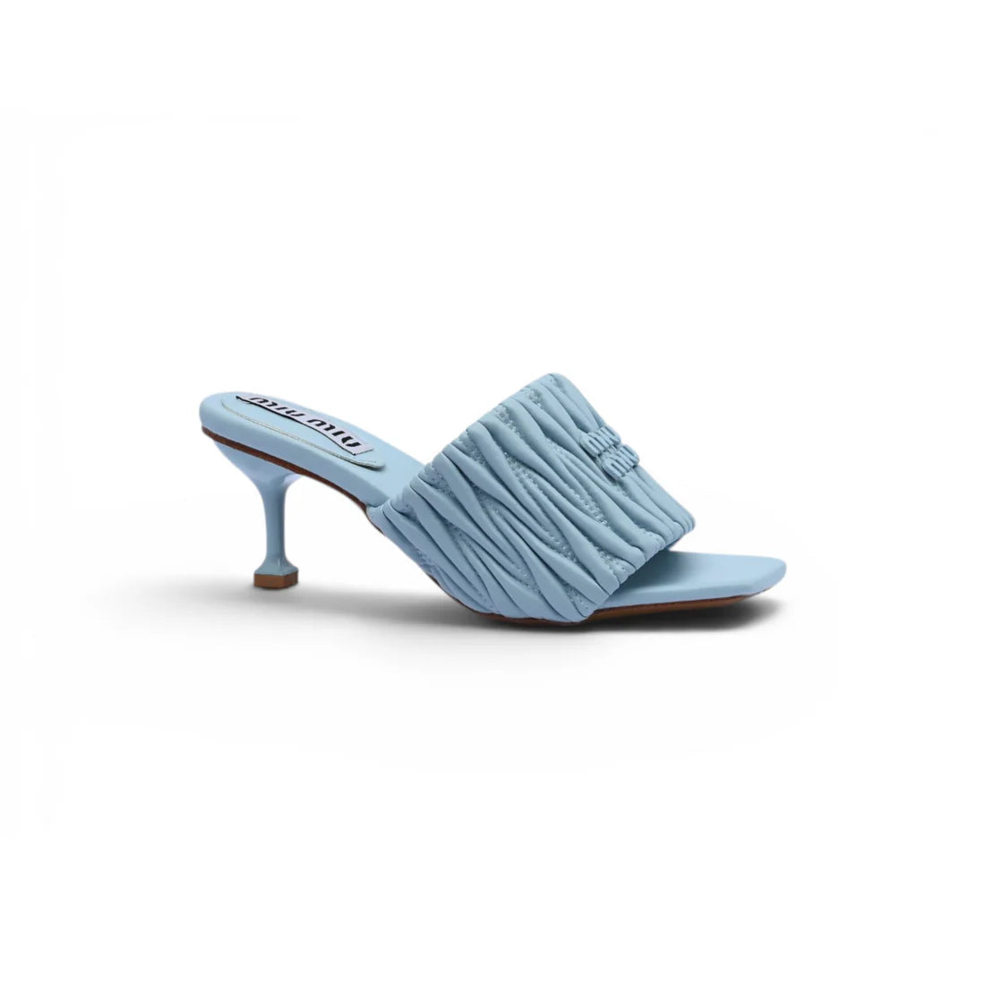 Miu Miu Slipper Designer Slides Leather Padded Front Strap Woman 52725 Baby Blue