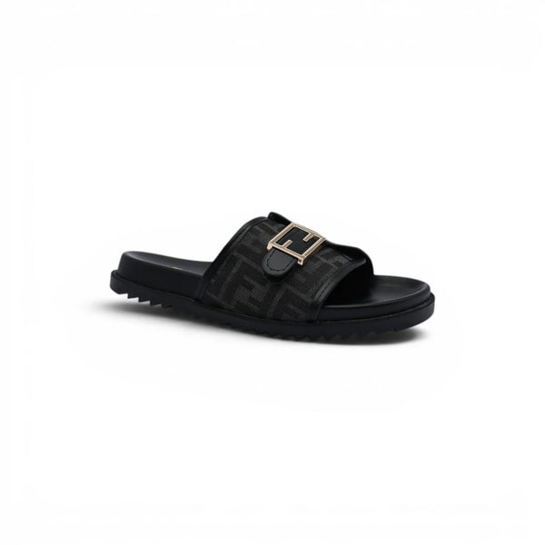 Fendi Slide Bucket Buckle Flat Slide Slipper Woman F1892-113 Black