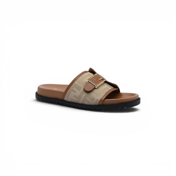 Fendi Slide Bucket Buckle Flat Slide Slipper Woman F1892-113 Beige
