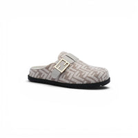 Fendi Fabric Jacquard Nappa FF Sabot Mules Feel Slippers Woman 985-2 Beige