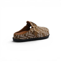 Fendi Fabric Jacquard Nappa FF Sabot Mules Feel Slippers Woman 985-2 Khaki