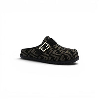 Fendi Fabric Jacquard Nappa FF Sabot Mules Feel Slippers Woman 985-2 Black