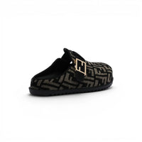 Fendi Fabric Jacquard Nappa FF Sabot Mules Feel Slippers Woman 985-2 Black