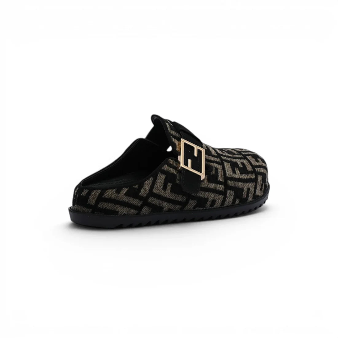 Fendi Fabric Jacquard Nappa FF Sabot Mules Feel Slippers Woman 985-2 Black