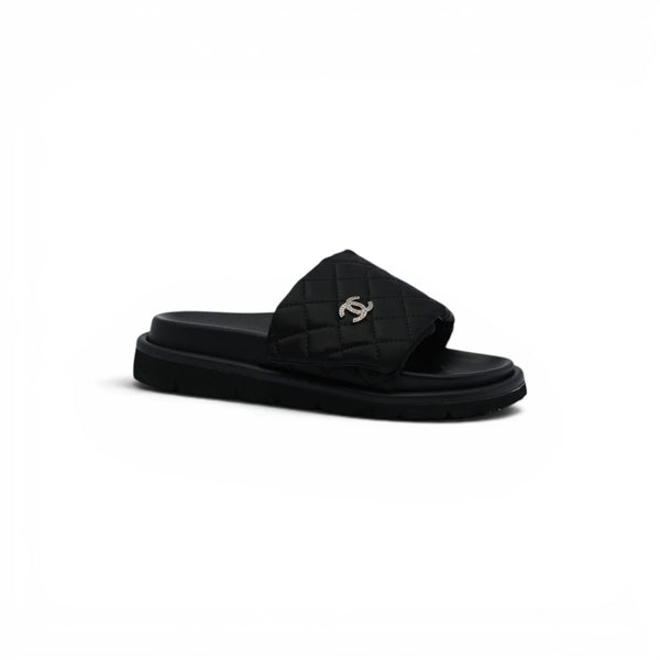 Chanel Lambskin Quilted CC Espadrille Slip On Slipper Woman 9958-8 Black