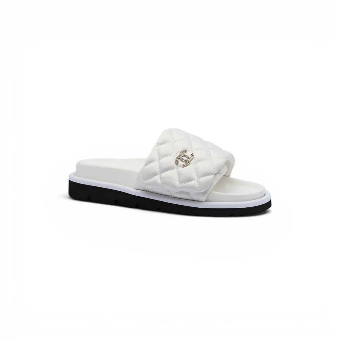 Chanel Lambskin Quilted CC Espadrille Slip On Slipper Woman 9958-8 White