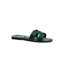 Hermes Leather Oran Flat Slide Sandals Woman H38-30 Green
