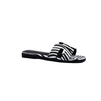Hermes Oran Flat Slide leather sandals with snake animal print Woman H38-17 Black&White
