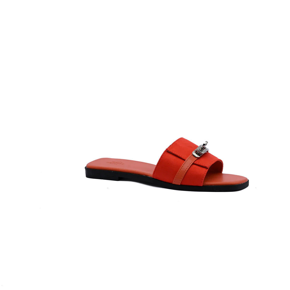 Hermes Giulia Sandal In Suede Goatskin And Calfskin With Iconic Palladium-Plated Kelly Buckle Woman H9-25 Orange