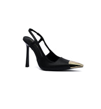 Saint Laurent Gold Tipped Slingback Pumps Leather Opyum With distinctive heels Woman 227-8 Black