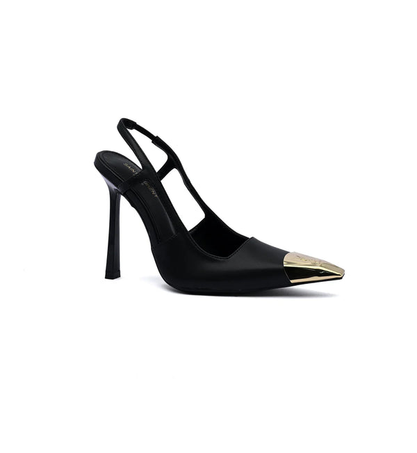 Saint Laurent Gold Tipped Slingback Pumps Leather Opyum With distinctive heels Woman 227-8 Black