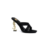 Saint Laurent Opyum Satin Mules With distinctive heels Woman 1259 Black