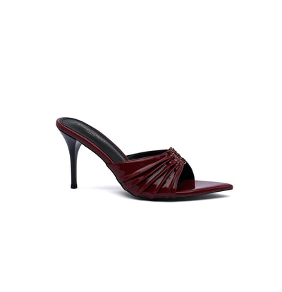 SAINT LAURENT Babylone embellished gathered glossed leather Tipped Slingback Pumps Woman Y5316-2 Burgundy