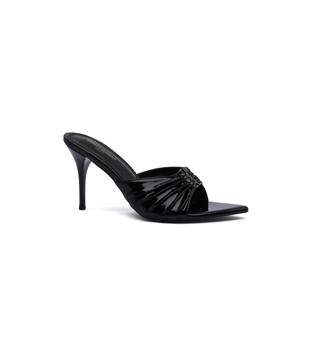 SAINT LAURENT Babylone embellished gathered glossed leather Tipped Slingback Pumps Woman Y5316-2 Black