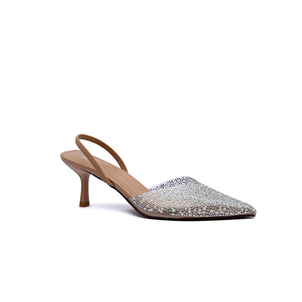 Zara Rhinestone Sling Back Heels Woman 7935 Beig