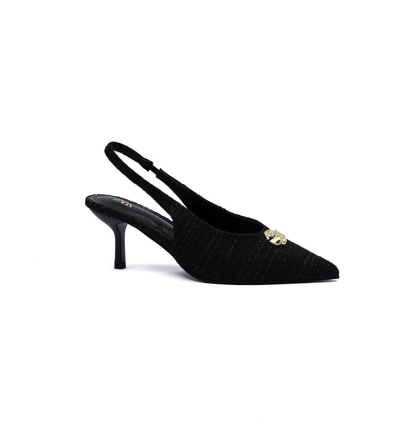 Zara Slingback Heels With Gold Medallion Woman 3044 Black