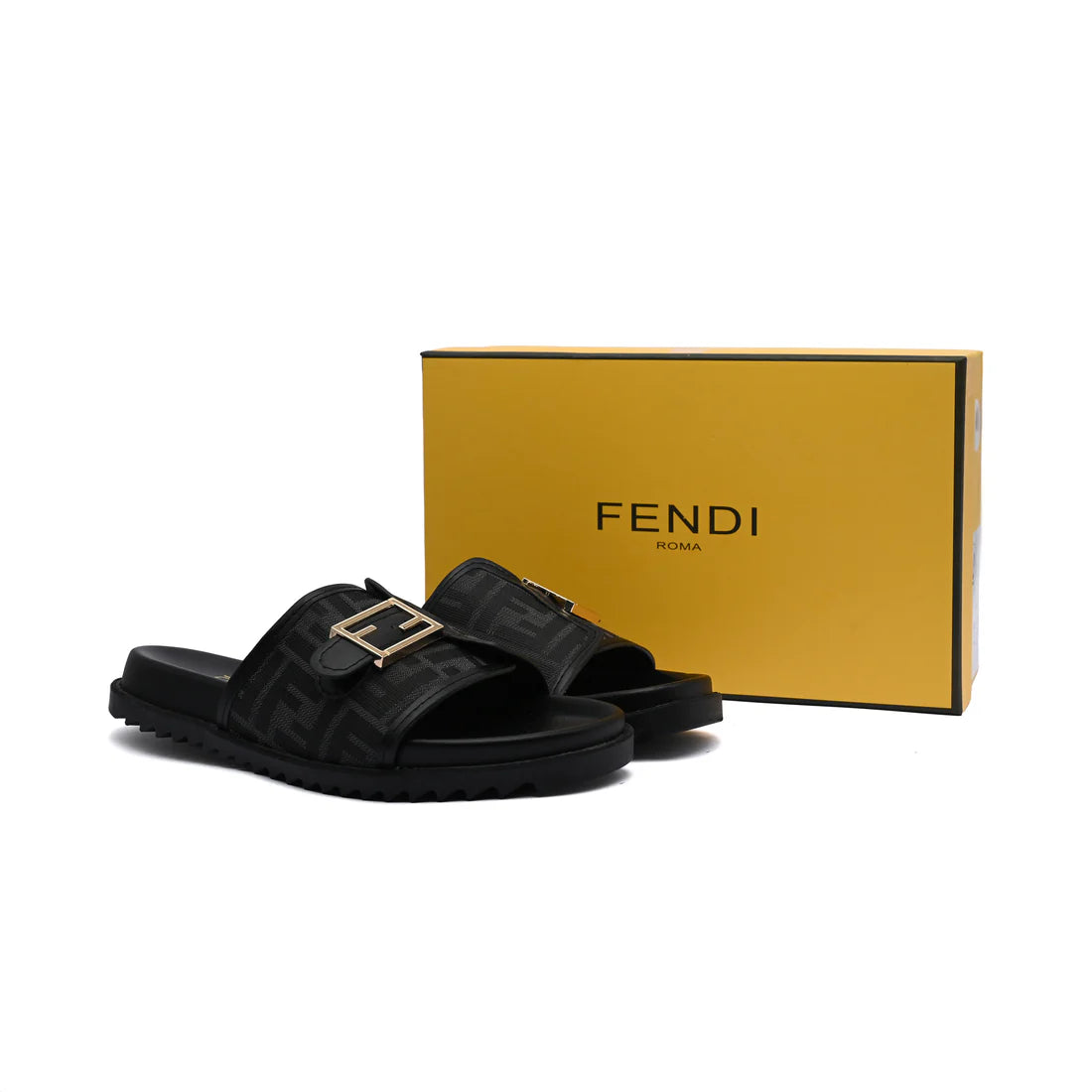 Fendi Slide Bucket Buckle Flat Slide Slipper Woman F1892-113 Black