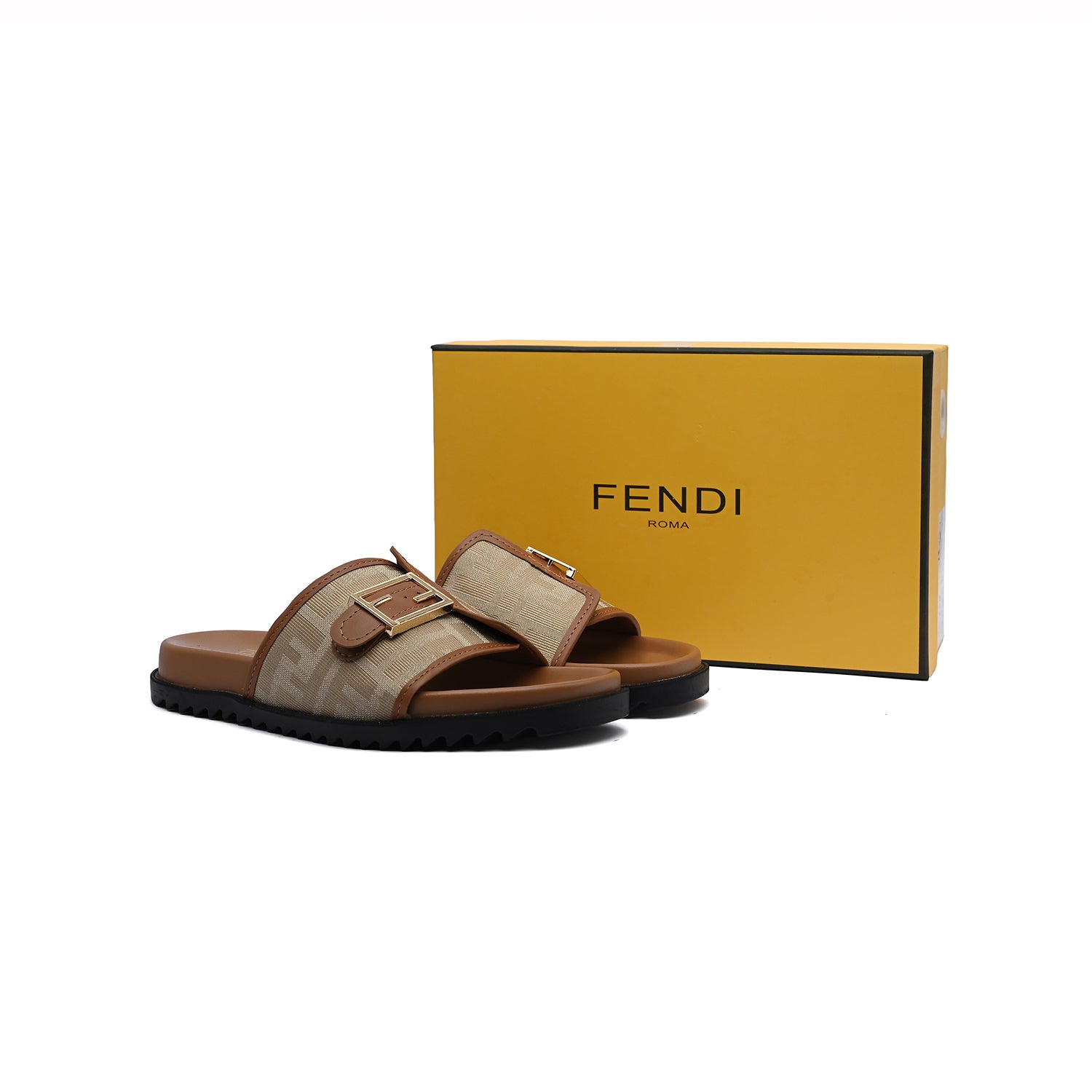Fendi Slide Bucket Buckle Flat Slide Slipper Woman F1892-113 Beige