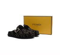 Fendi Fabric Jacquard Nappa FF Sabot Mules Feel Slippers Woman 985-2 Black