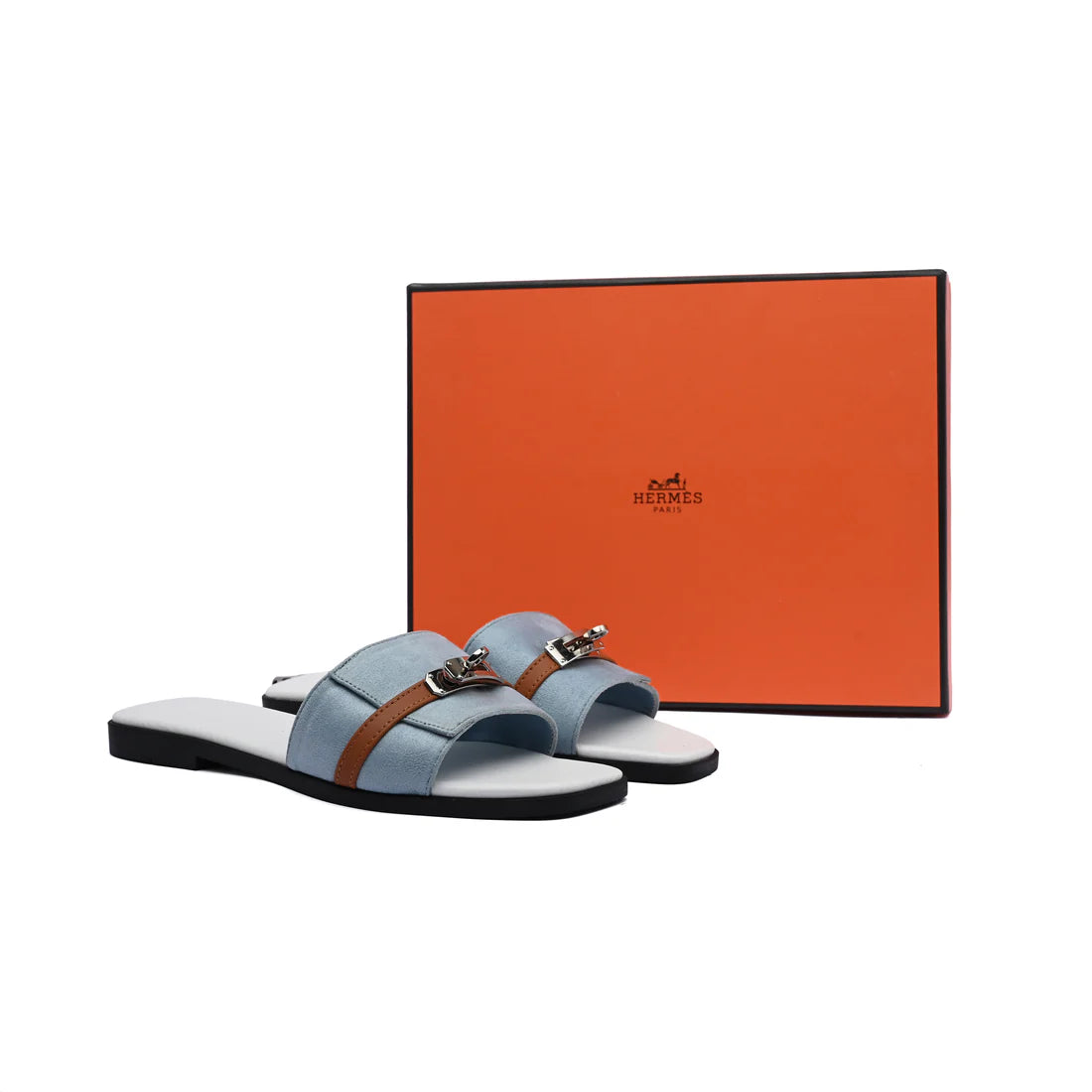 Hermes Giulia Sandal In Suede Goatskin And Calfskin With Iconic Palladium-Plated Kelly Buckle Woman H9-25 Baby