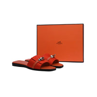 Hermes Giulia Sandal In Suede Goatskin And Calfskin With Iconic Palladium-Plated Kelly Buckle Woman H9-25 Orange