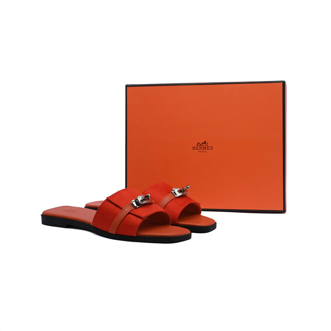 Hermes Giulia Sandal In Suede Goatskin And Calfskin With Iconic Palladium-Plated Kelly Buckle Woman H9-25 Orange