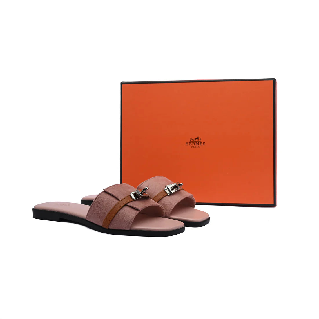 Hermes Giulia Sandal In Suede Goatskin And Calfskin With Iconic Palladium-Plated Kelly Buckle Woman H9-25 Pink