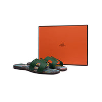 Hermes Leather Oran Flat Slide Sandals Woman H38-30 Green